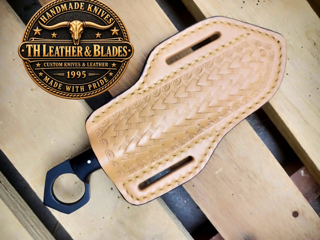 custom Handmade Tactical Karambit Knife with Finger Ring & Leather Sheath | Black Fixed Blade Knife with Buffalo Horn Handle | EDC Self Defense Knife*
