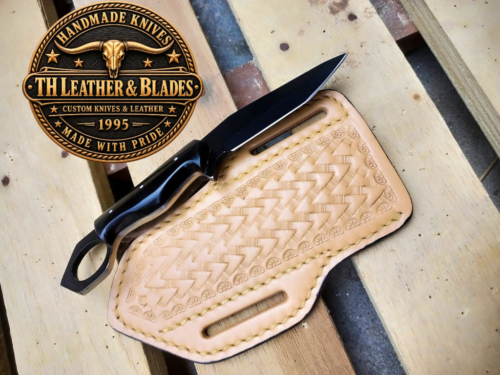custom Handmade Tactical Karambit Knife with Finger Ring & Leather Sheath | Black Fixed Blade Knife with Buffalo Horn Handle | EDC Self Defense Knife*